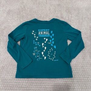 Lands' End Kids Long Sleeved Graphic Tee, Teal, Size Small (6-7)